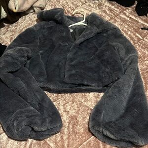 Plush Gray Faux Fur Jacket